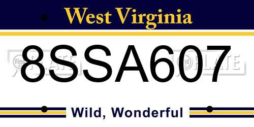 8SSA607 West Virginia License Plate