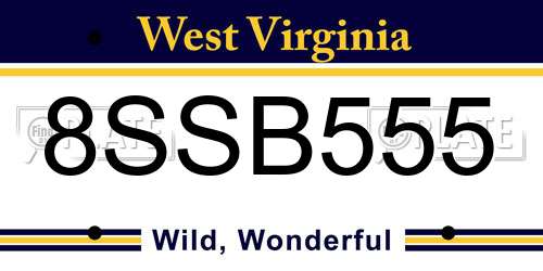 8SSB555 West Virginia License Plate