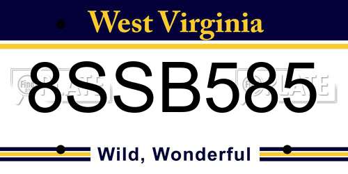8SSB585 West Virginia License Plate