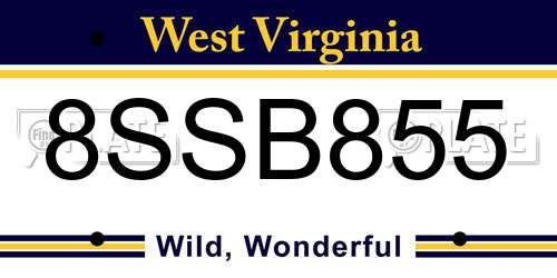 8SSB855 West Virginia License Plate