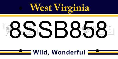 8SSB858 West Virginia License Plate