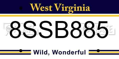 8SSB885 West Virginia License Plate