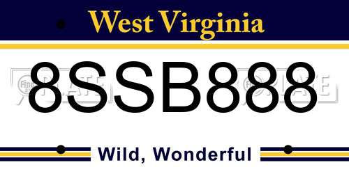8SSB888 West Virginia License Plate