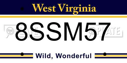 8SSM57 West Virginia License Plate