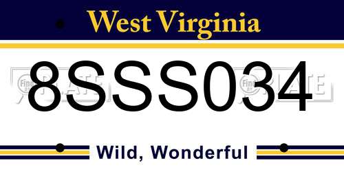 8SSS034 West Virginia License Plate