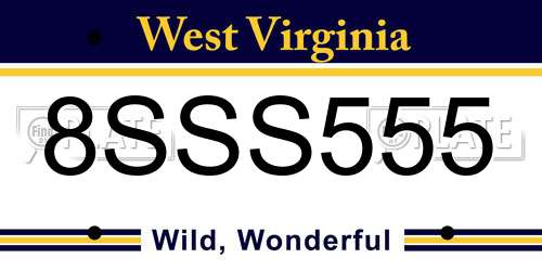 8SSS555 West Virginia License Plate