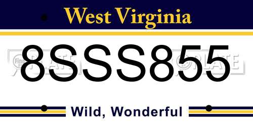 8SSS855 West Virginia License Plate