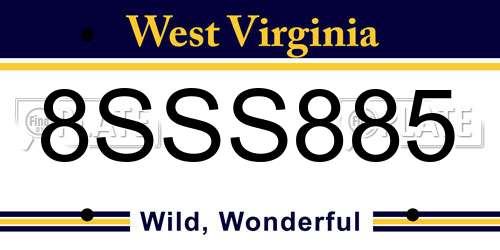 8SSS885 West Virginia License Plate