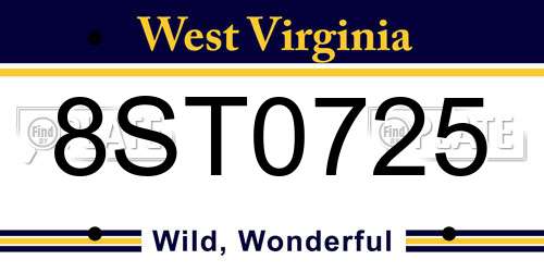 8ST0725 West Virginia License Plate