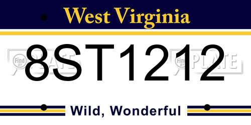 8ST1212 West Virginia License Plate