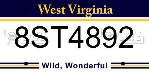 8ST4892 West Virginia License Plate