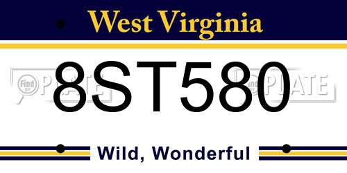 8ST580 West Virginia License Plate