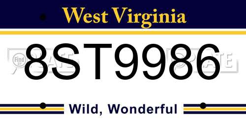 8ST9986 West Virginia License Plate