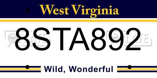 8STA892 West Virginia License Plate