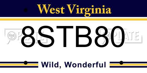 8STB80 West Virginia License Plate