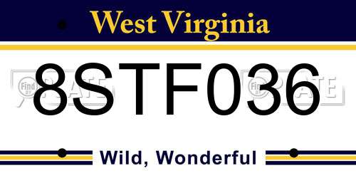 8STF036 West Virginia License Plate
