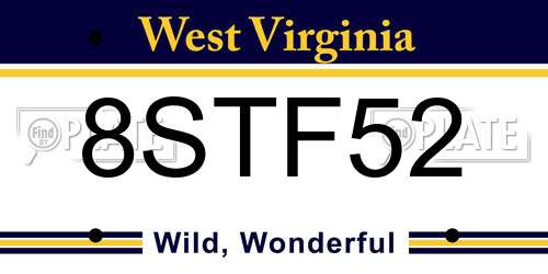 8STF52 West Virginia License Plate
