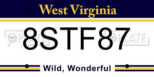 8STF87 West Virginia License Plate
