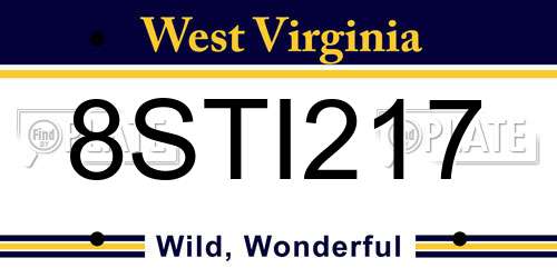 8STI217 West Virginia License Plate