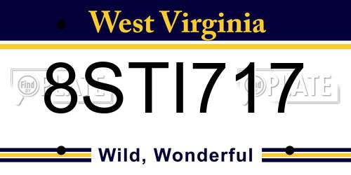 8STI717 West Virginia License Plate