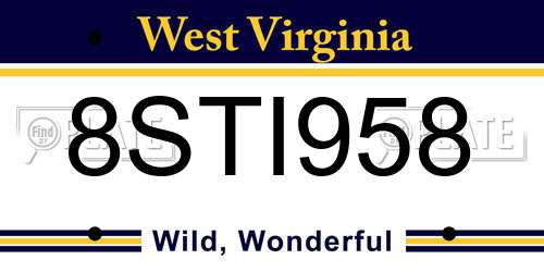 8STI958 West Virginia License Plate