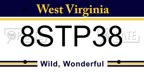 8STP38 West Virginia License Plate