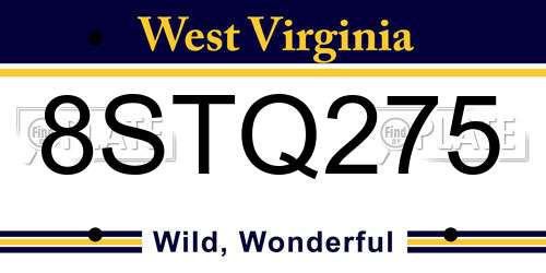 8STQ275 West Virginia License Plate