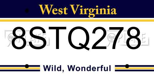 8STQ278 West Virginia License Plate