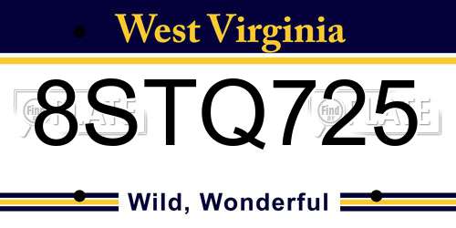 8STQ725 West Virginia License Plate