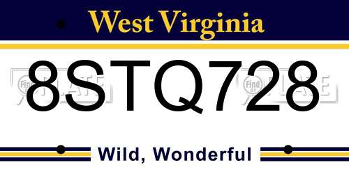 8STQ728 West Virginia License Plate