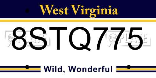 8STQ775 West Virginia License Plate