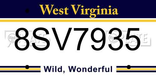 8SV7935 West Virginia License Plate