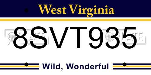 8SVT935 West Virginia License Plate
