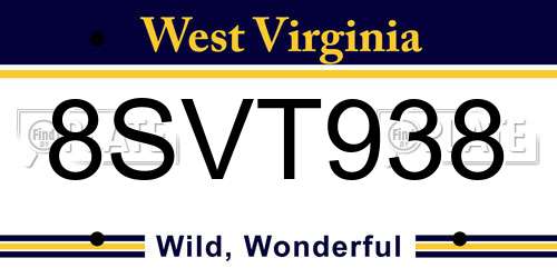 8SVT938 West Virginia License Plate
