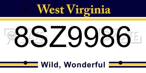 8SZ9986 West Virginia License Plate