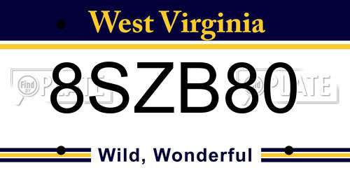 8SZB80 West Virginia License Plate