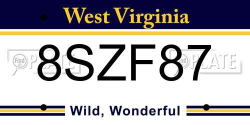8SZF87 West Virginia License Plate