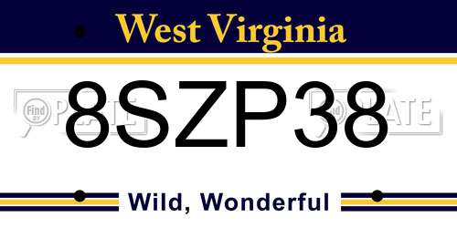 8SZP38 West Virginia License Plate