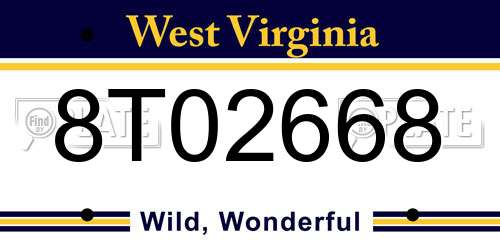 8T02668 West Virginia License Plate