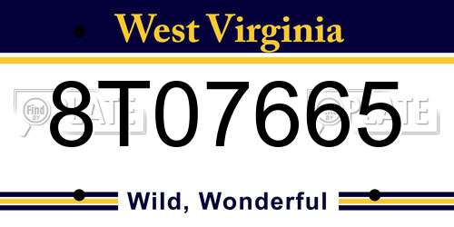 8T07665 West Virginia License Plate