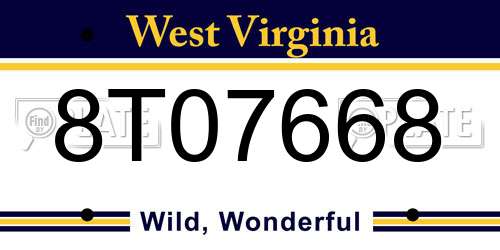 8T07668 West Virginia License Plate