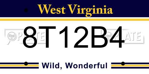 8T12B4 West Virginia License Plate