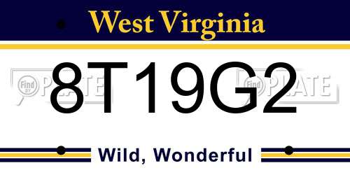 8T19G2 West Virginia License Plate