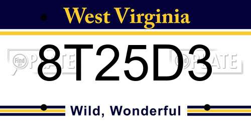 8T25D3 West Virginia License Plate
