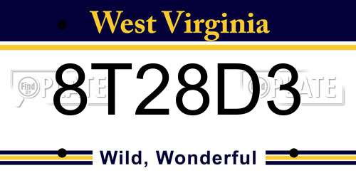 8T28D3 West Virginia License Plate