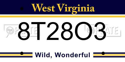 8T28O3 West Virginia License Plate