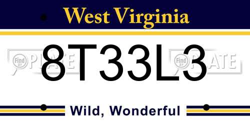 8T33L3 West Virginia License Plate