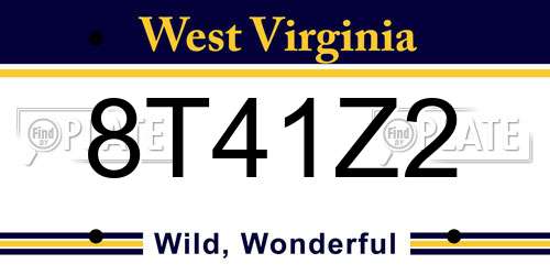 8T41Z2 West Virginia License Plate