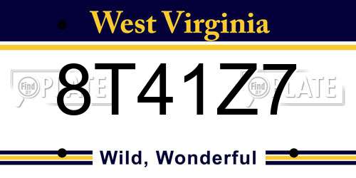 8T41Z7 West Virginia License Plate