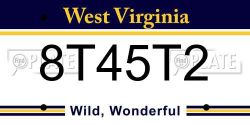 8T45T2 West Virginia License Plate